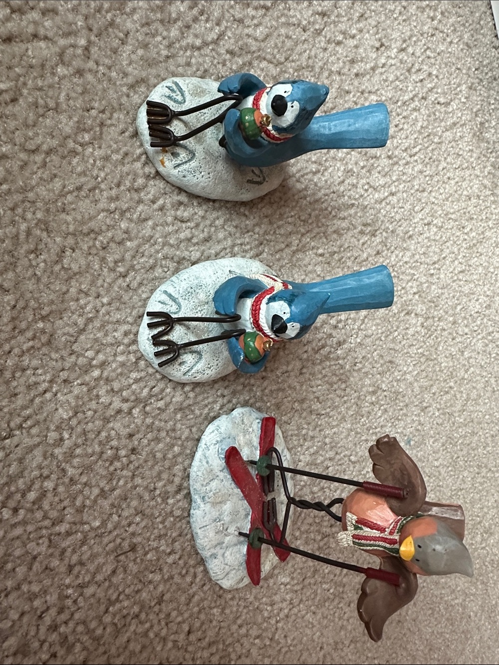 Set of 3 RUSS “merrily we tweet along” birds skiing